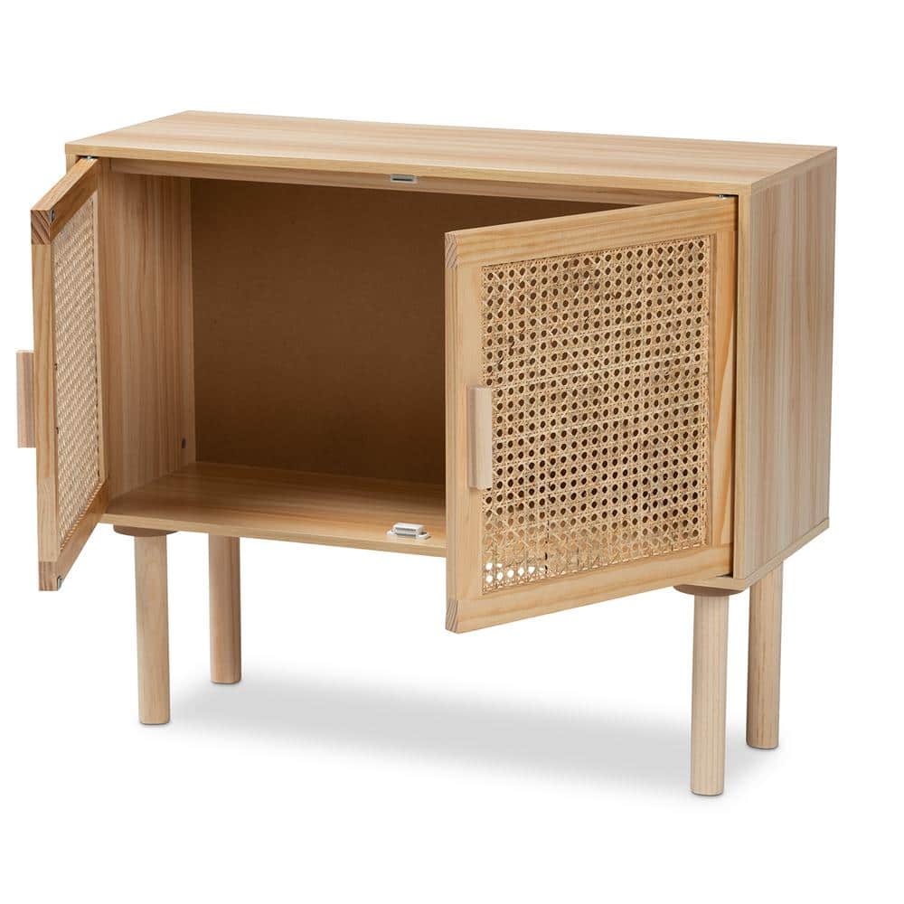 Maclean Mid-Century Modern Natural Rattan and Wood 2-Door Sideboard