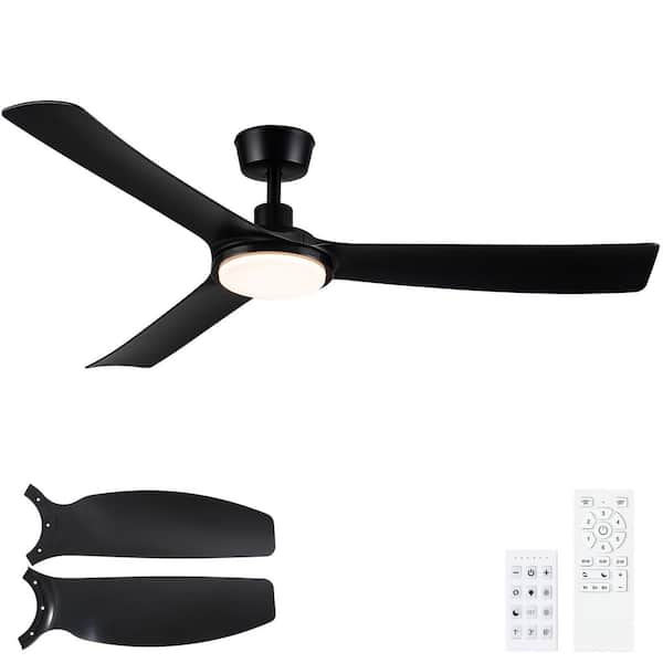 AurCore 56 in. Matte Black Drownrod Standard Outdoor Ceiling Fan with Light, Remote Control Included
