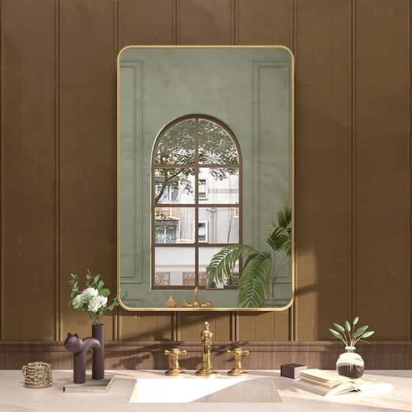 Hermitage Bath Zyphi 24 in. W x 36 in. H Rectangular Framed Wall Bathroom Vanity Mirror in Brushed Gold