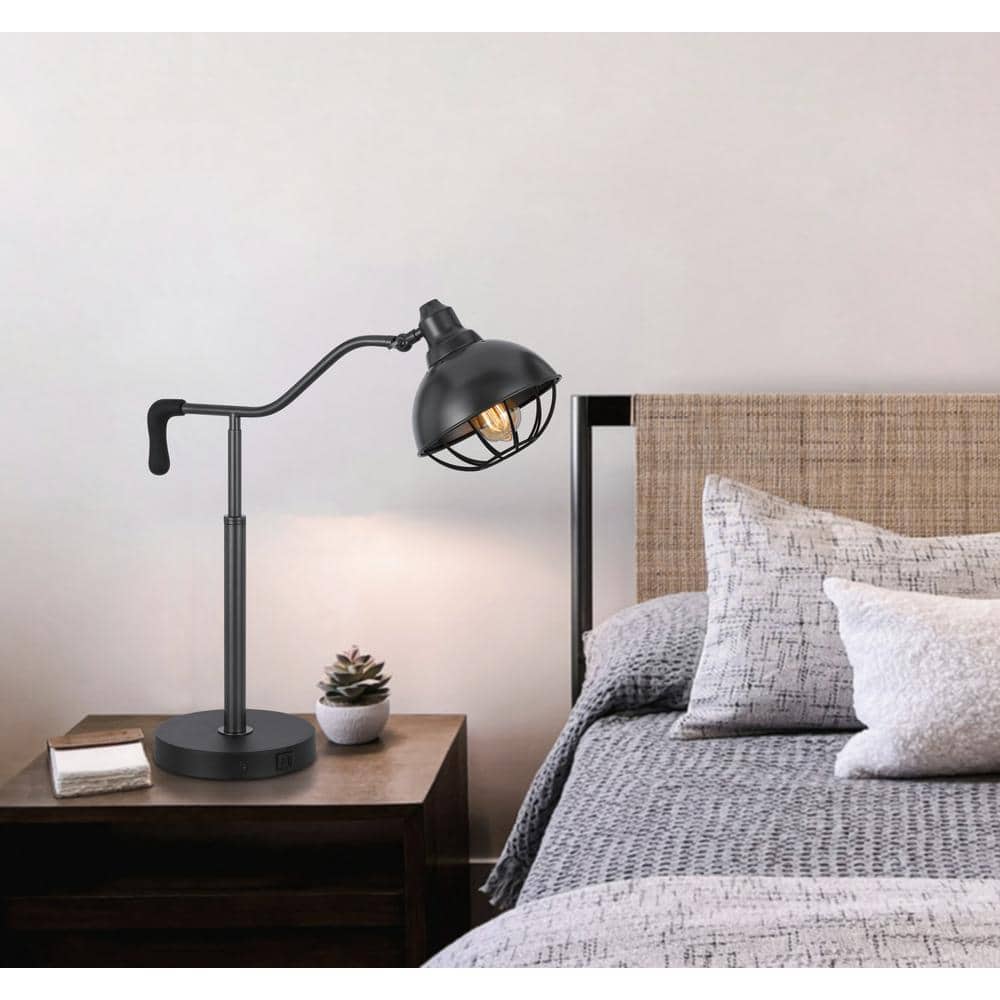 Edison Adjustable Black Metal Desk Lamp with Caged Shade