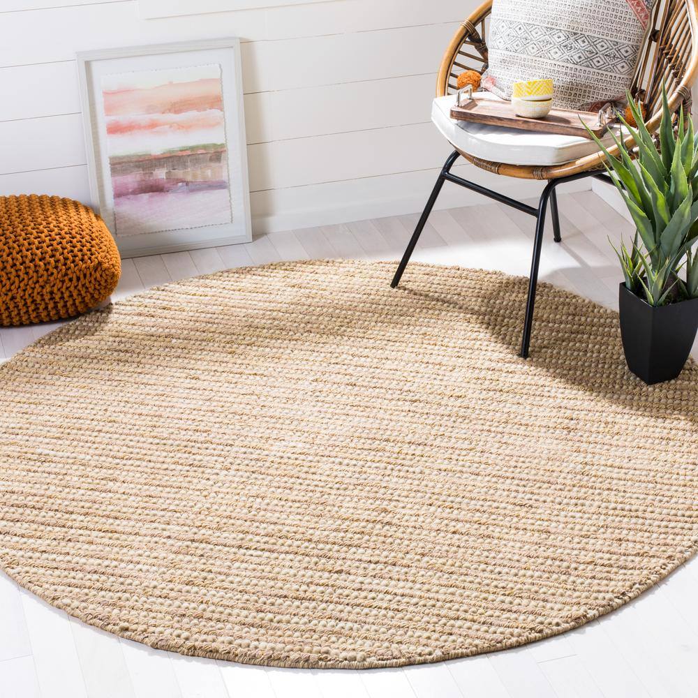 Beige and Multicolor Round Hand-Knotted Wool Area Rug