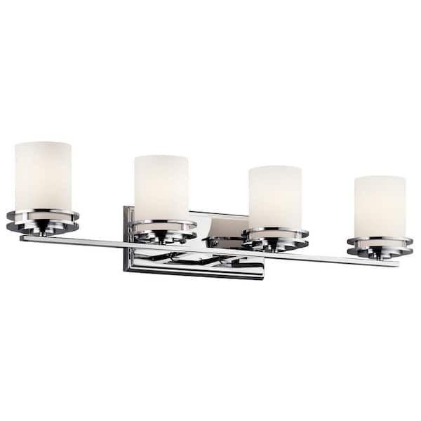KICHLER Hendrik 33.75 in. 4-Light Chrome Contemporary Bathroom Vanity Light with Etched Glass Shade