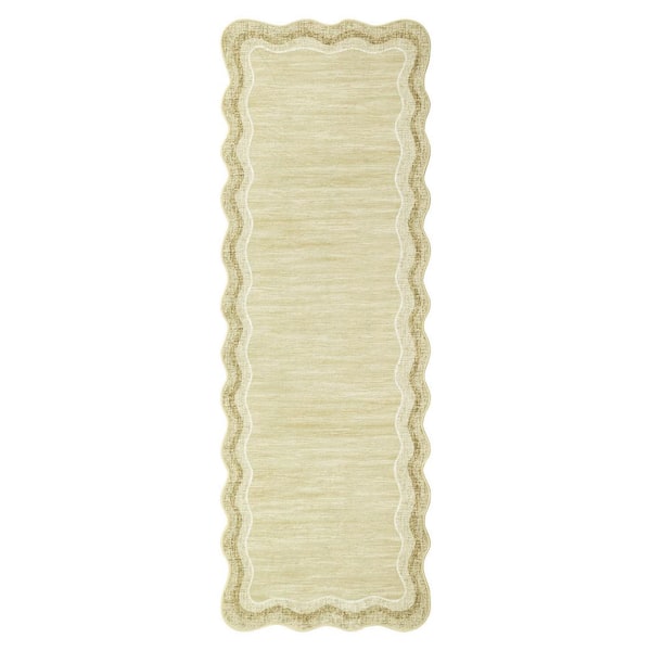 Washable Carpet Beige 2 ft. x 6 ft. Soft Non-Slip Thin Area Rug Irregular Solid Color Decorative Carpet
