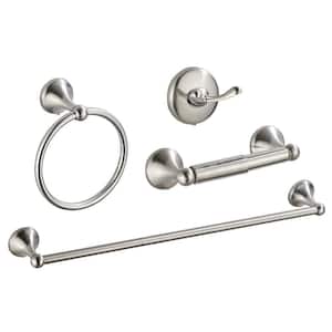 4-Piece Bath Hardware Set with Towel Ring, Toilet Paper Holder, Towel Hook and 18 or 24 in. Towel Bar in Brushed Nickel