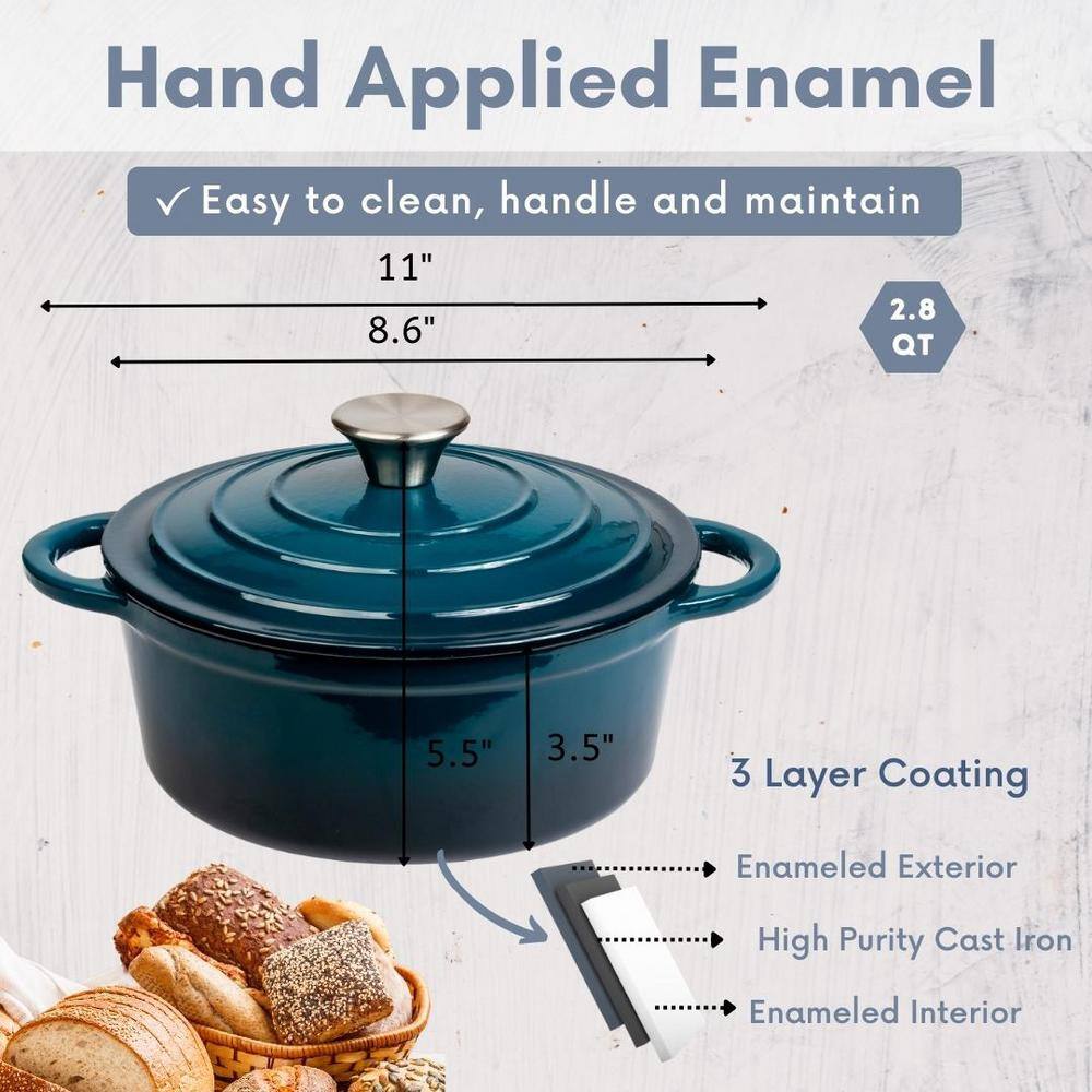 Blue Enameled 2.8 Qt. Cast Iron Dutch Oven