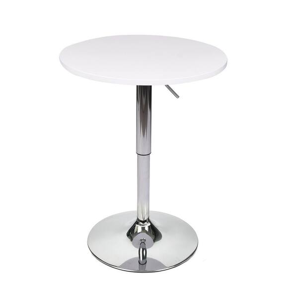 Siavonce 24 in. round Bar table, height-adjustable chrome metal and wooden cocktail bar table with 360° rotating(white)