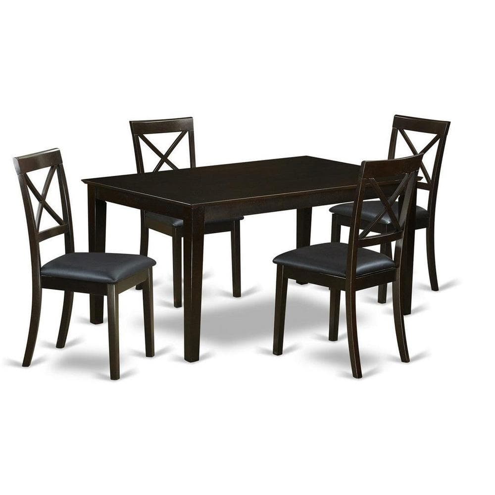 Cappuccino Wood 5-Piece Dining Set with Faux Leather Seats