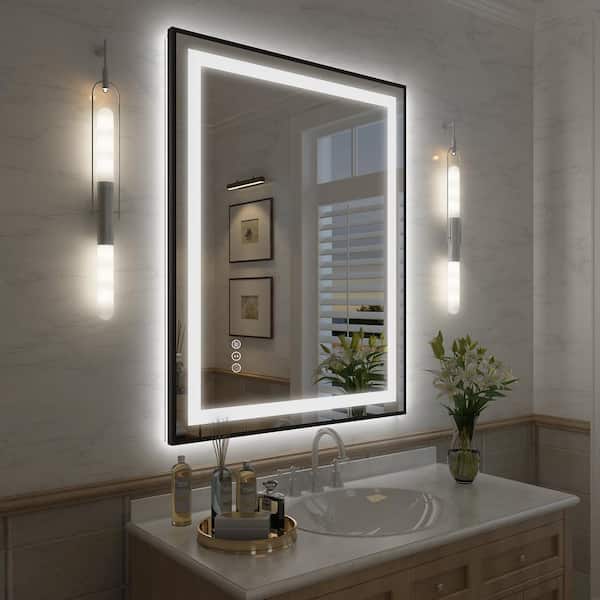 KIOTEE 36 in. H x 30 in. W Rectangular Framed Front and Back LED Lighted Anti-Fog Wall Bathroom Vanity Mirror in Tempered Glass