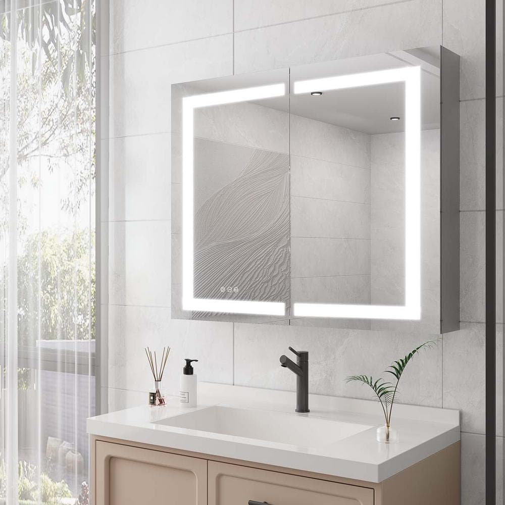 36 in. W x 30 in. H Rectangular Aluminum Medicine Cabinet with Mirror Touch