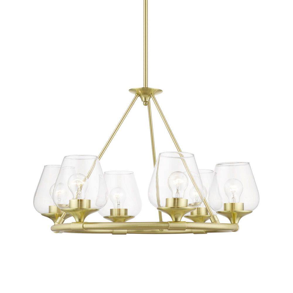Elegant Willow 6-Light Chandelier with Clear Glass in Satin Brass
