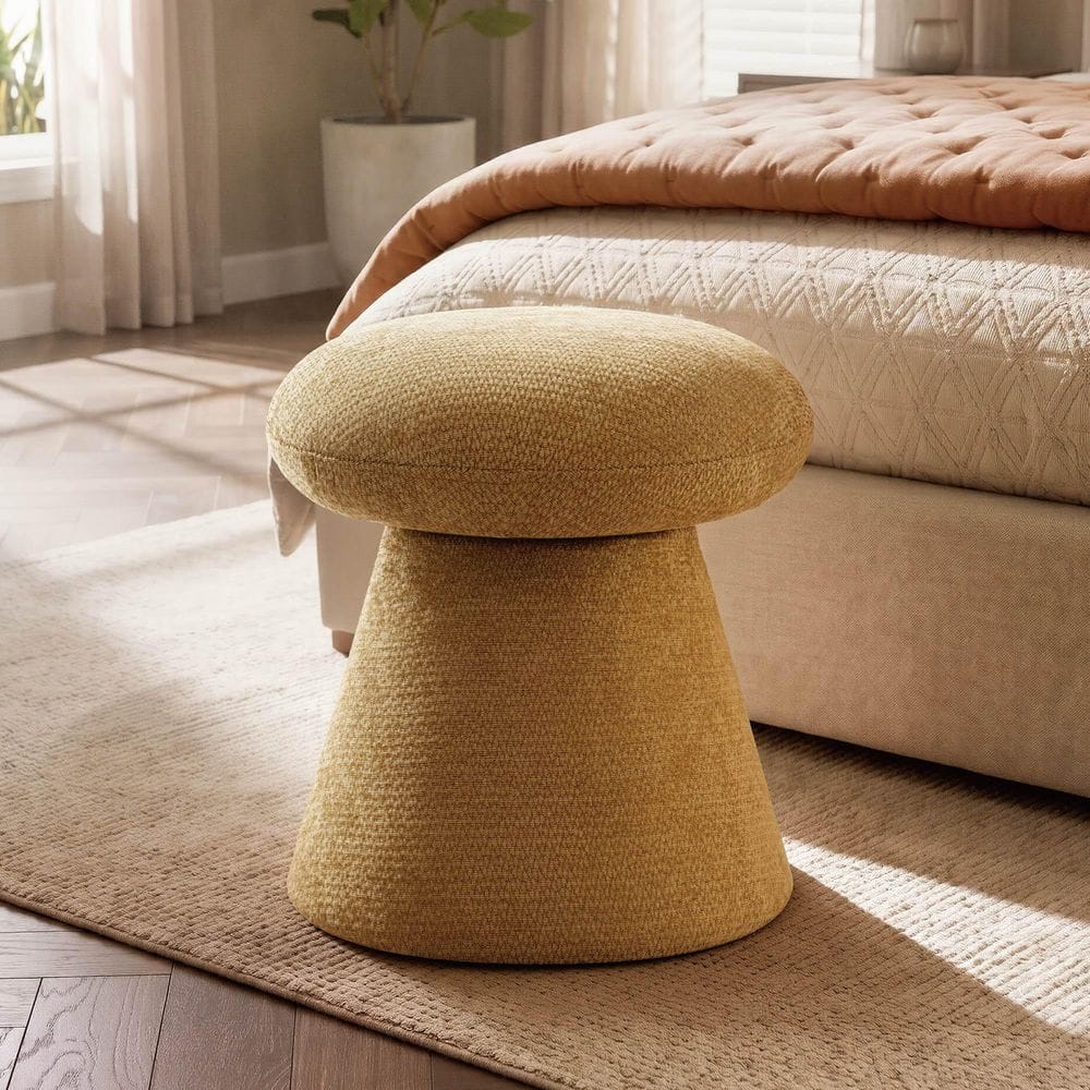 Vexa Yellow 360° Swivel Vanity Stool Fabric Upholstered Chenille Accent Ottoman Mushroom Makeup Chair, No Assembly price history on PriceWatchPro