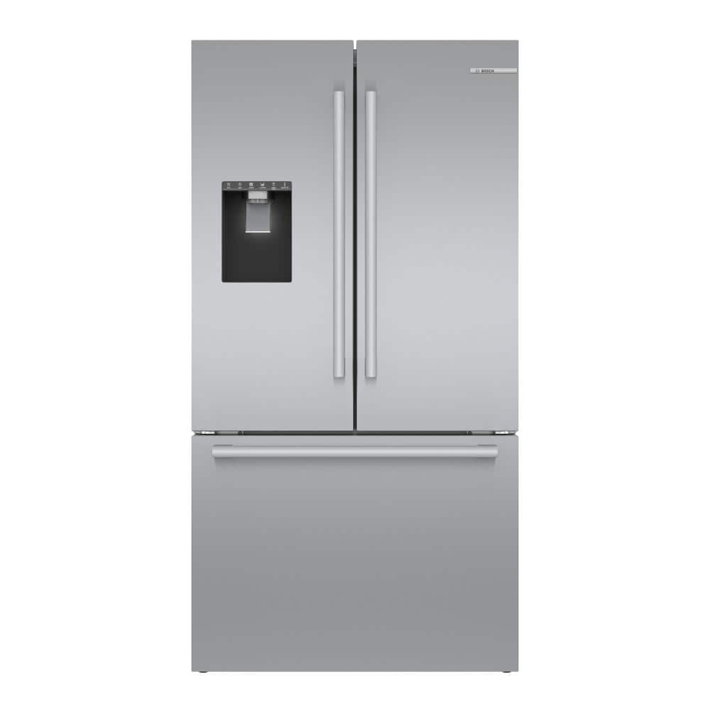 Bosch 500 Series 36 in. 26 cu ft Smart Standard Depth French Door Bottom Freezer Refrigerator in Stainless Steel w/ Ice, Water, Silver