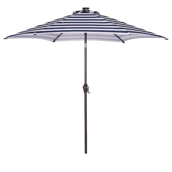Unbranded 8.7 ft. Market Patio Solar Umbrella in Blue White Stripes with Crank and Push Button Tilt