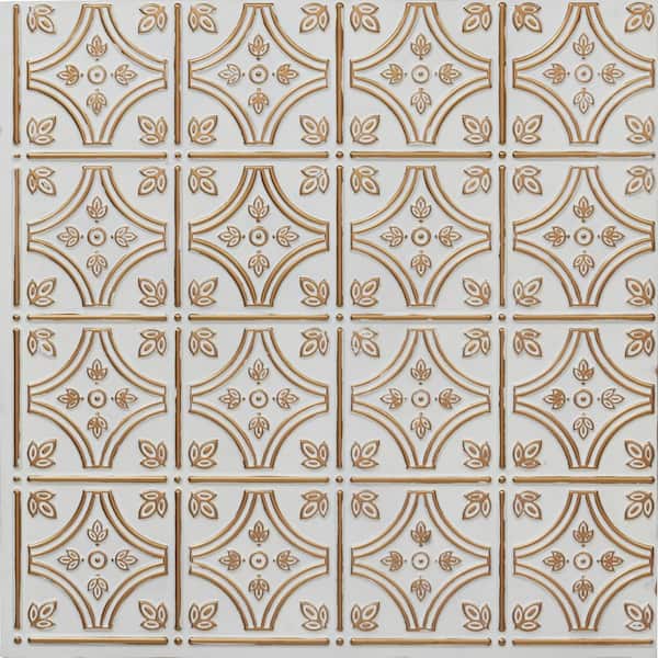 FROM PLAIN TO BEAUTIFUL IN HOURS Victoria Antique White 2 ft. x 2 ft. Glue-up PVC Faux Tin Ceiling Tile (40 sq. ft./Case)