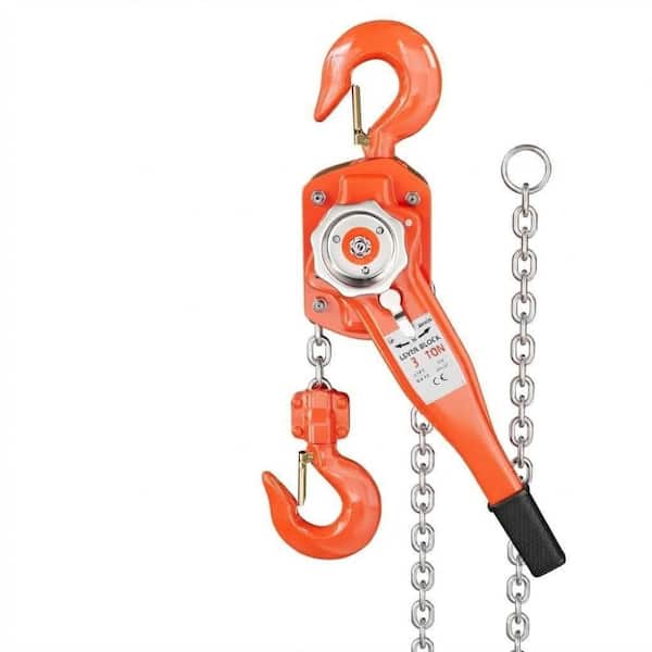 Heavy Duty Orange 3 Ton (6600 lbs) 9.2 ft Lift Manual Lever Chain Hoist with Double Pawl Brake