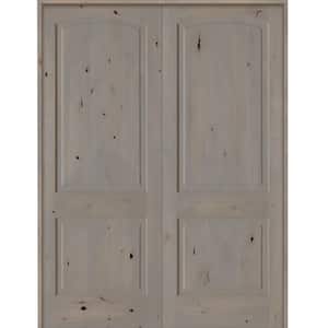 72 in. x 96 in. Rustic Knotty Alder 2-Panel Universal/Reversible Grey Stain Wood Double Prehung Interior Door w/Arch-Top