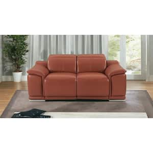 72 in. Camel Solid Color Italian Leather 2-Seater Loveseat with Chrome Metal Legs