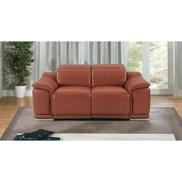 HomeRoots 72 in. Camel Solid Color Italian Leather 2-Seater Loveseat with Chrome Metal Legs