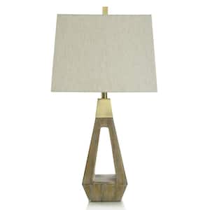30 in. Brown Brushed, Brushed Brass, Natural Task And Reading Table Lamp for Living Room with Brown Cotton Shade