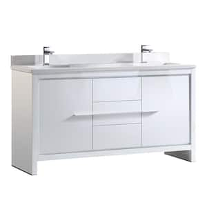 Allier 60 in. Double Vanity in White with Glass Stone Vanity Top in White with White Basin