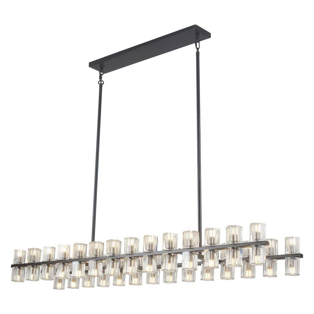 56-Light Black Modern Crystal Large Rectangle Chandelier Height Adjustable Pendant Light for Kitchen Island Living Room price history on PriceWatchPro