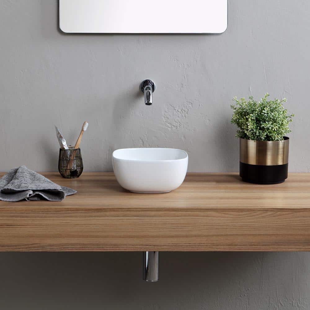 8.9'' White Ceramic Round Vessel Bathroom Sink