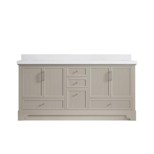 Willow Collections Alys 72 in. W x 22 in. D x 36 in. H Double Sink Bath Vanity in Fine Grain with 2 in. White Quartz Top