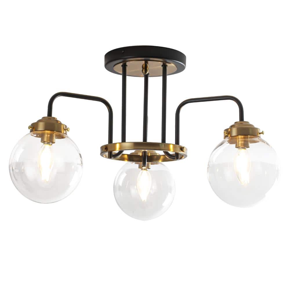 24 in.3-Light Modern Black and Brass Sputnik Semi-Flush Mount Ceiling Light with Clear Glass Shade price history on PriceWatchPro