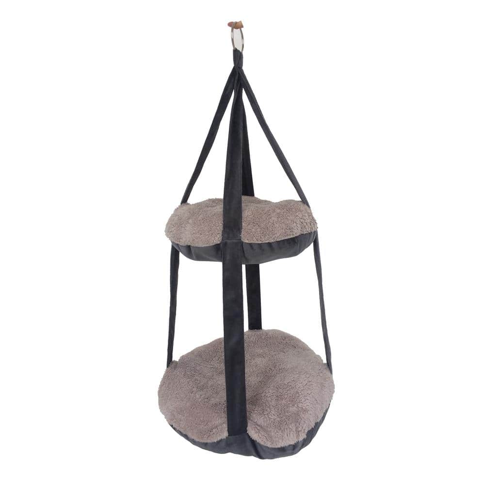 Grey Dual-Lounger Hanging Cat Hammock with Fiberfill Cushions