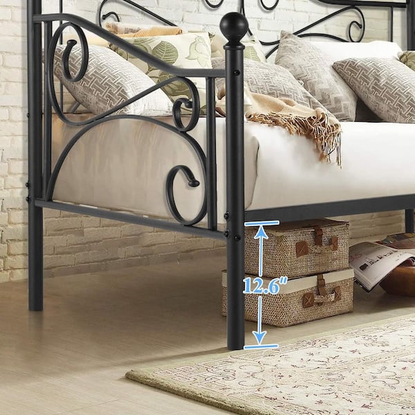 Metal Daybed Frame，Black Modern Twin Daybed Frame ，Child Bed Sofa Multifunctional Mattress Foundation，Steel Slats