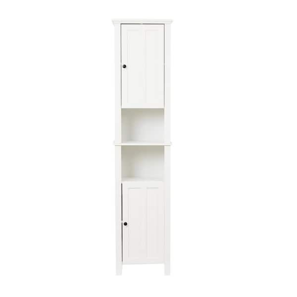LuxenHome 67 in. MDF Wood Tall Tower Bathroom Linen White Accent Cabinet
