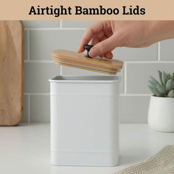 Wudkey 4-Piece Iron Kitchen Canister Set with Airtight Bamboo Lids