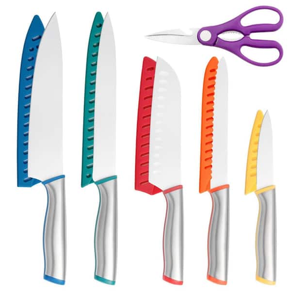 11-Piece Multi-Color Knives Set with Nonstick Ceramic Anti-Rust Coating, Knife Sets with 6 Blade Guards, Dishwasher Safe