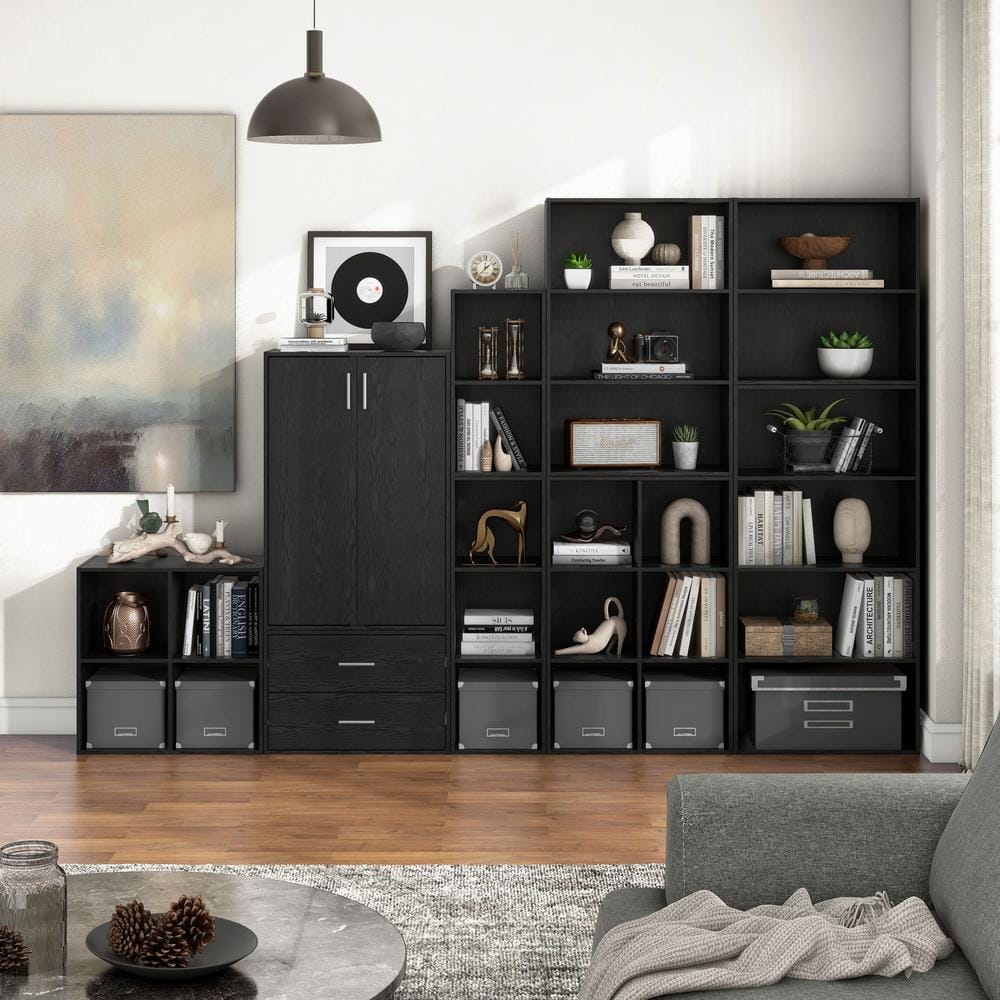 Black 6-Cube Stackable Wood Modular Bookcase