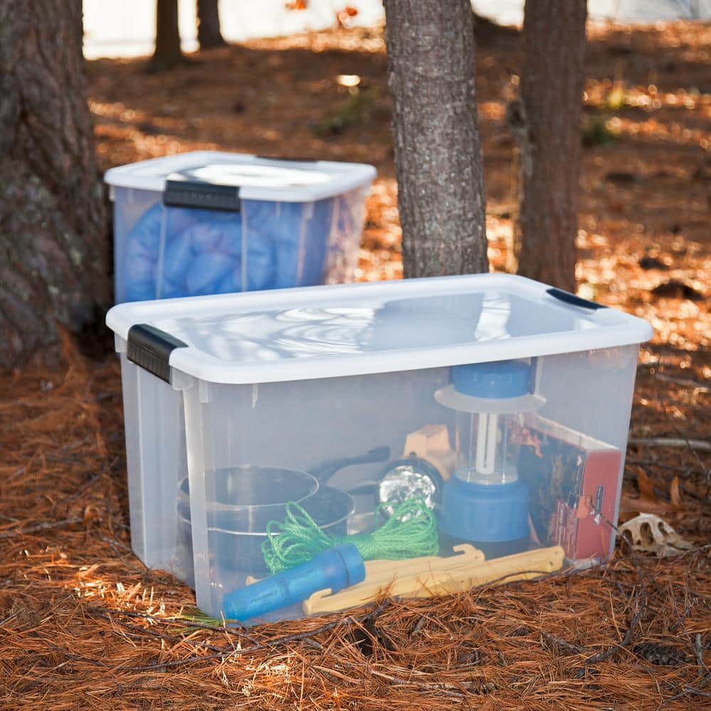 Clear 70 Quart Stackable Plastic Storage Bin with White Lid