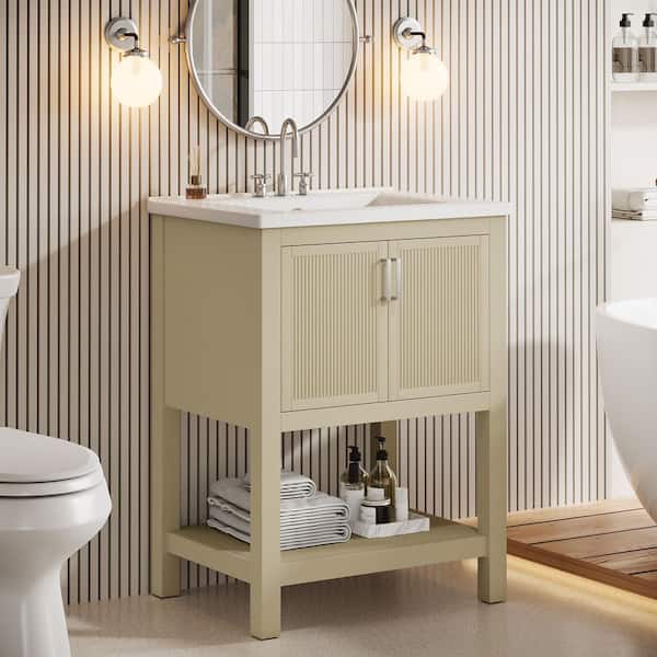 23.6 in. Storage Cabinet, Accent Cabinet with 2 Doors and Open Shelves, White