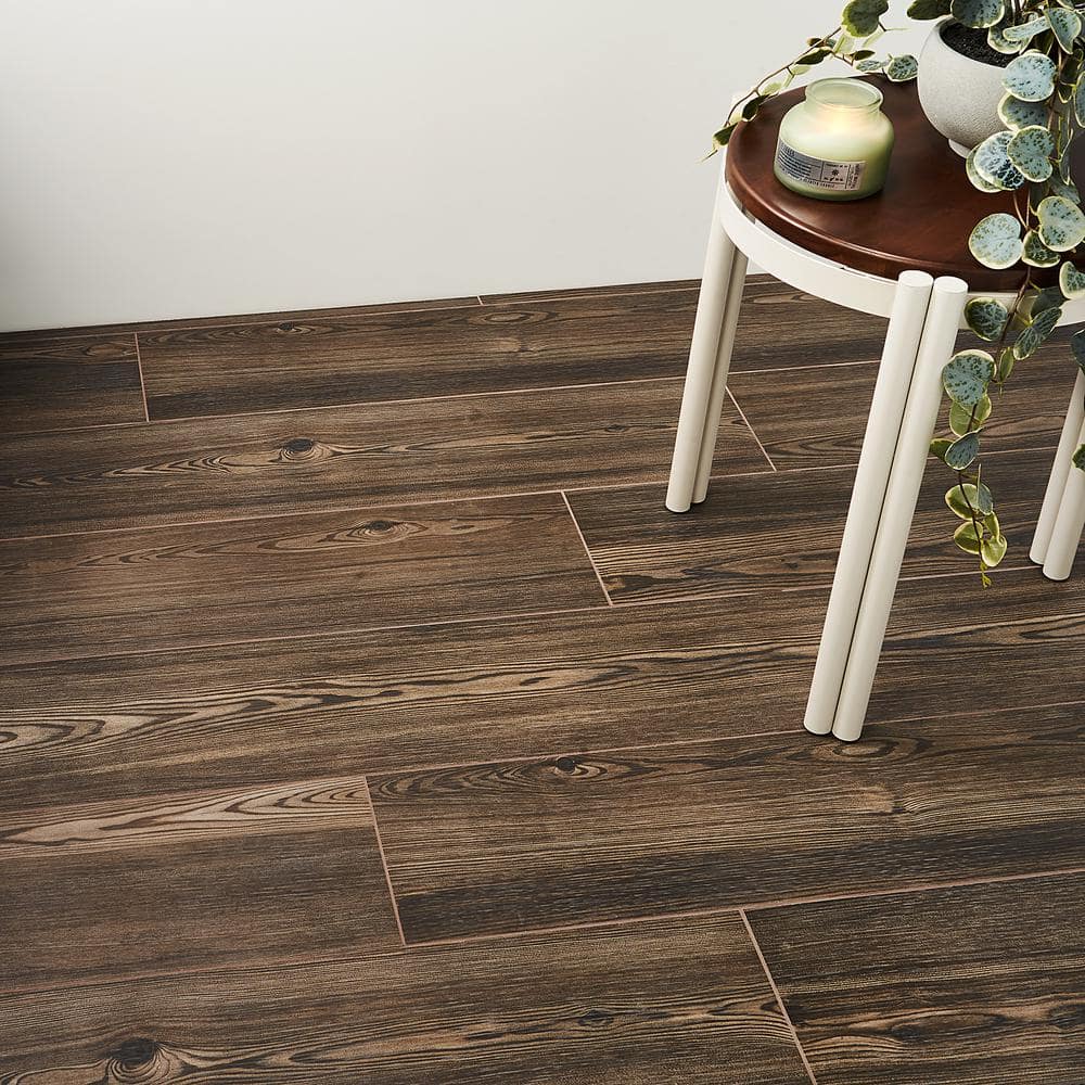 Teakwood 8" x 48" Matte Brown Porcelain Wood Look Tile