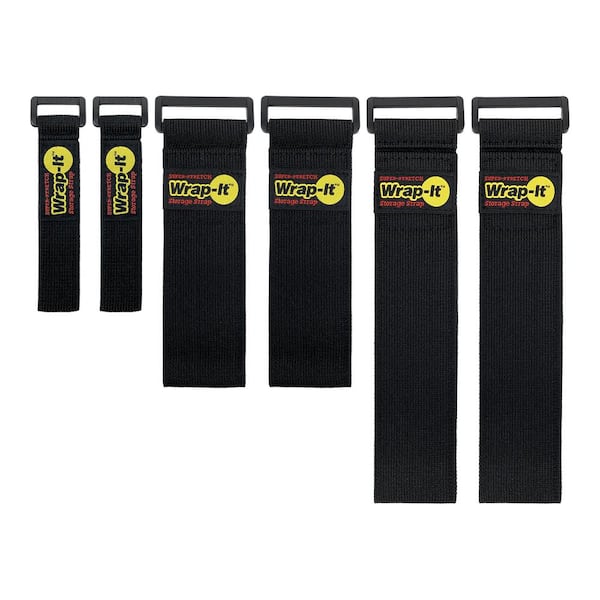 Super-Stretch Storage Strap Elastic All-Purpose Hook and Loop Cinch Strap in Black (Assorted 6-Pack)
