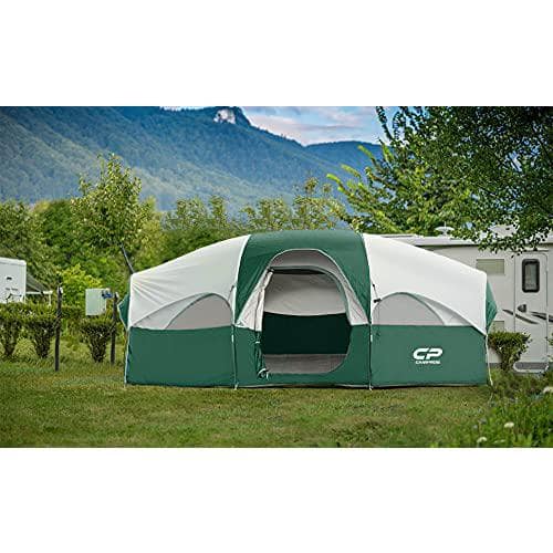 Dark Green 8 Person Camping Tent with 5 Large Mesh Windows