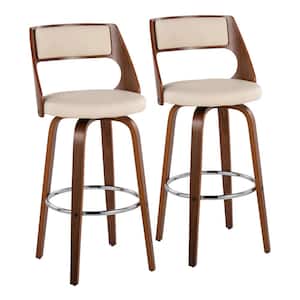 Cecina 40.25 in. Bar Stool in Cream Faux Leather and Walnut Wood (Set of 2)