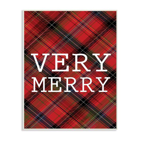 Stupell Industries 10 in. x 15 in. "Very Merry Christmas Tartan" by Daphne Polselli Printed Wood Wall Art