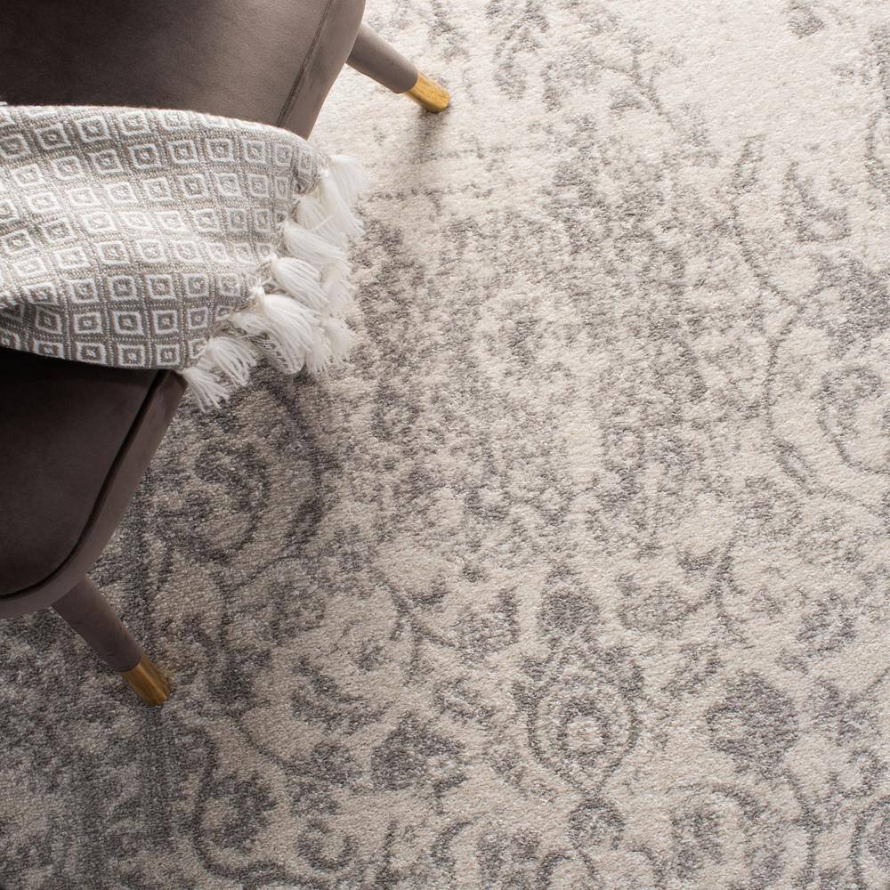 Ivory and Silver Rectangular Synthetic Runner Rug, 12' x 18'
