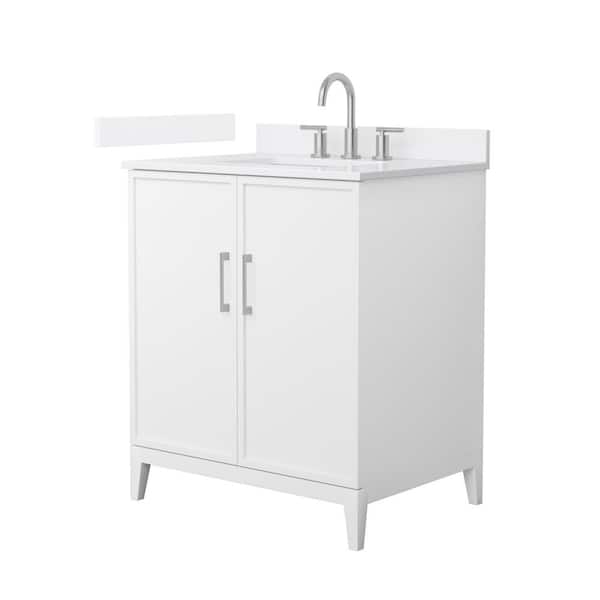 Wyndham Collection Elan 30 in. W x 22 in. D x 35 in. H Single Bath Vanity in White with White Quartz Top