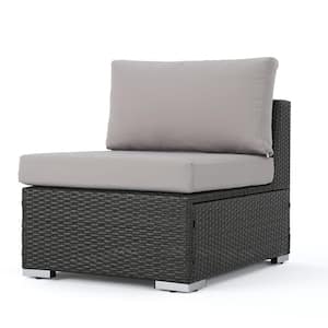 Nolan Gray Wicker Armless Middle Outdoor Patio Sectional Chair with Silver Cushions