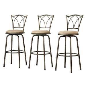 43 in. Brown Double Cross High Back Adjustable Swivel Stools (Set ff 3)