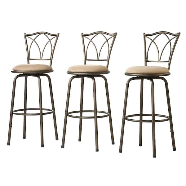 HomeSullivan 43 in. Brown Double Cross High Back Adjustable Swivel Stools (Set ff 3) 40855C972W
