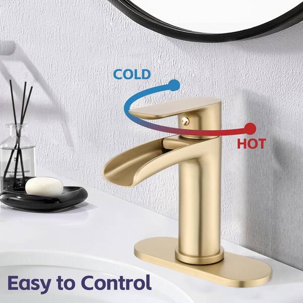 Phiestina Brushed Gold Vessel Sink Faucet - Single Hole, Tall Spout With Pop Up Drain