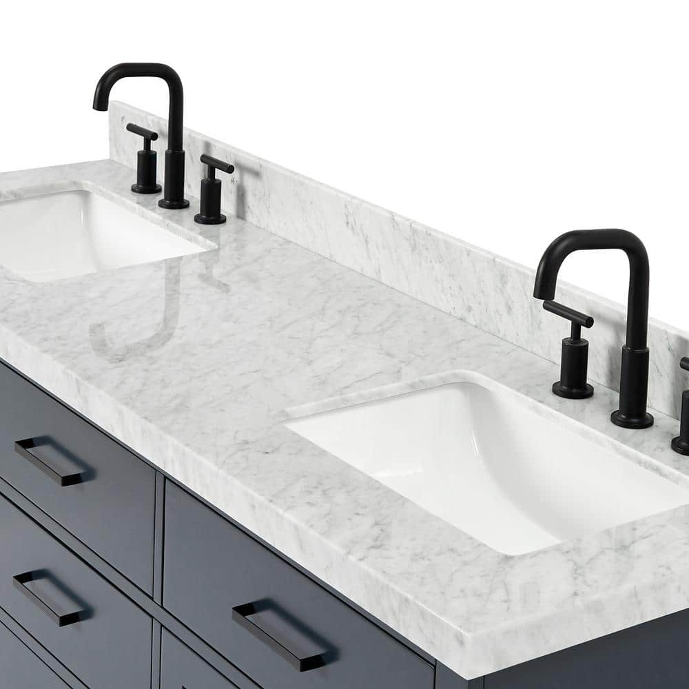 Midnight Blue Double Freestanding Vanity with Marble Top