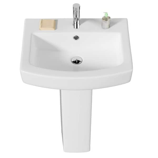 18 in. D x 22 in. W Rectangular Vitreous China Bathroom Pedestal Sink Combo in White with Overflow and 1 Faucet Hole