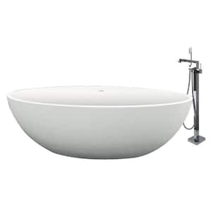 Sage 66.54 in. Stone Resin Flatbottom Bathtub with Faucet in White